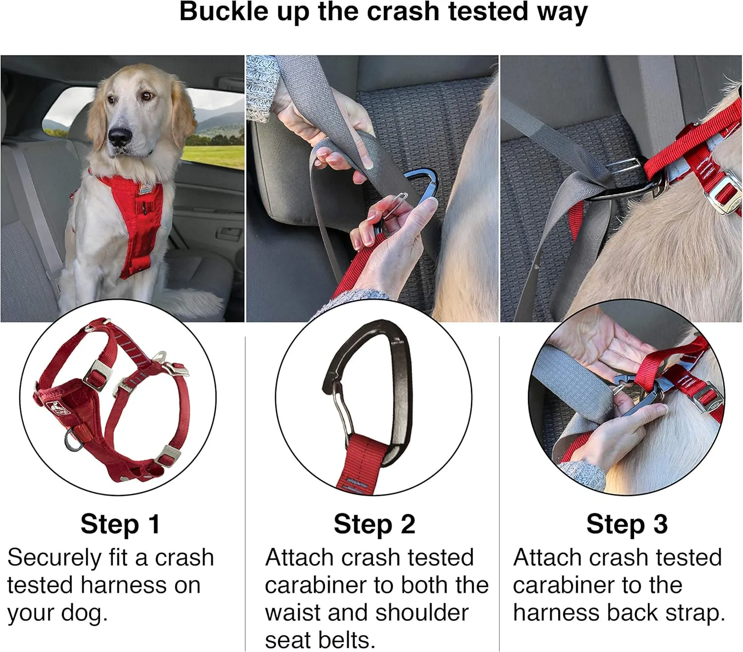 Kurgo Tru-Fit Enhanced Strength Dog Harness - Crash Tested Car Safety Harness for Dogs, No Pull Dog Harness, Includes Pet Safety Seat Belt, Steel Nesting Buckles (Deep Violet, X-Small)