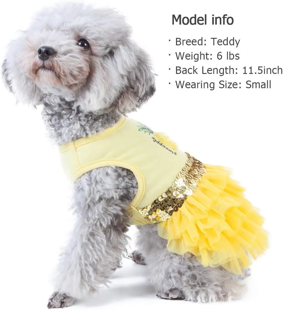 KYEESE Dogs Dress Pineapple Yellow Tiered Dogs Beach Dresses with Sequins Cat Dress Puppy Dress Dog Clothes