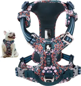 La La Pet No Pull Dog Harness with Front Clip, Reflective Dog Vest Harness with Handle Floral Neoprene Padded Dog Vest for Puppy Small Medium Large Dogs 3 Snap Buckles Easy to Put on & Take Off