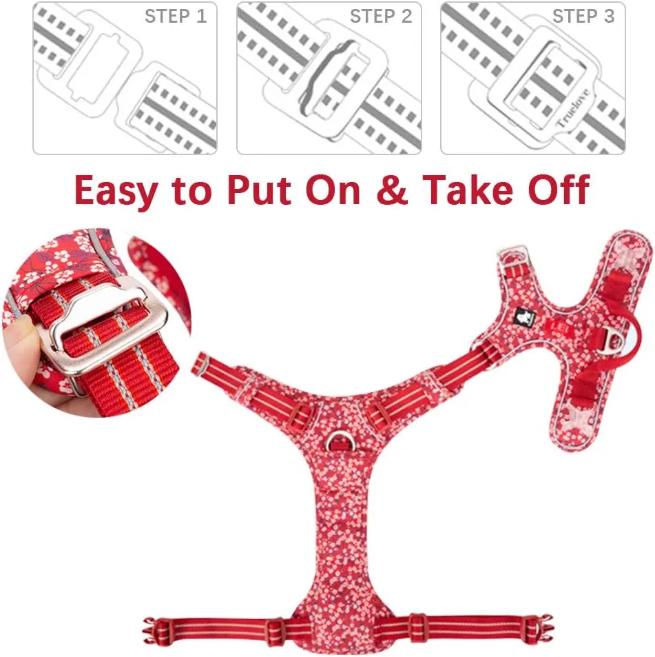 La La Pet No Pull Dog Harness with Front Clip, Reflective Dog Vest Harness with Handle Floral Neoprene Padded Dog Vest for Puppy Small Medium Large Dogs 3 Snap Buckles Easy to Put on & Take Off