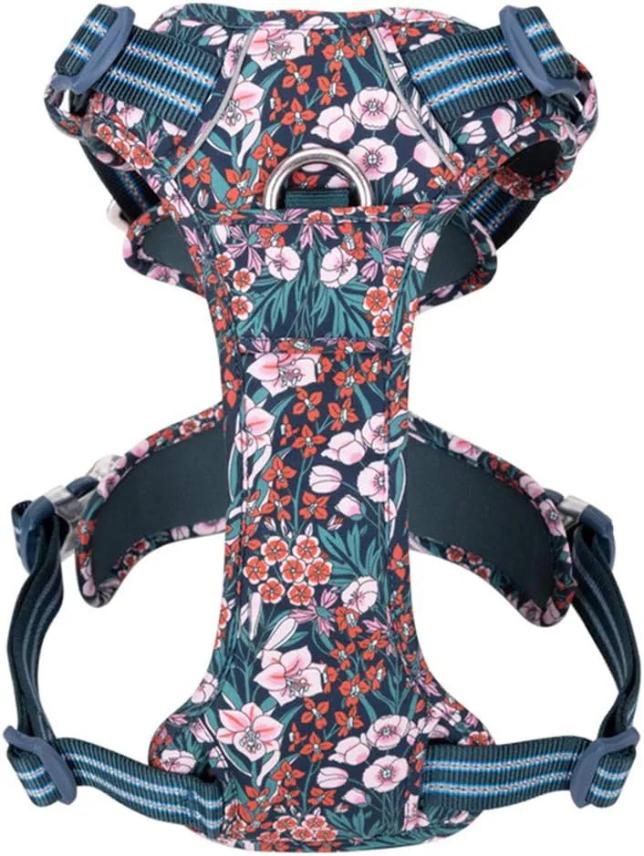 La La Pet No Pull Dog Harness with Front Clip, Reflective Dog Vest Harness with Handle Floral Neoprene Padded Dog Vest for Puppy Small Medium Large Dogs 3 Snap Buckles Easy to Put on & Take Off