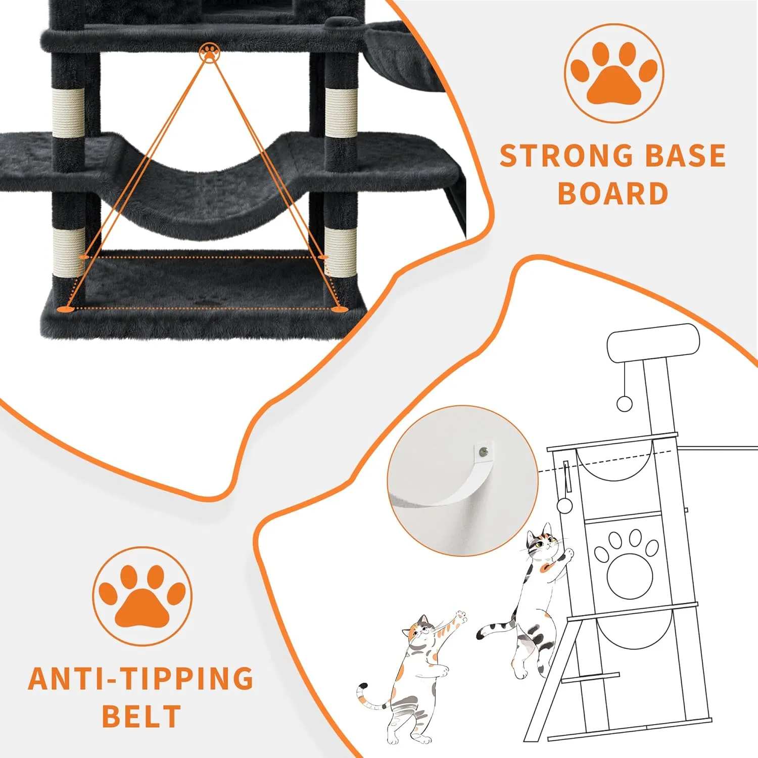 Large Multi-Level Cat Tree 68.5 Inches Heavy Duty Cat Tower for Indoor Large Cats 20 lbs  with Condo/Plush Perches/Sisal Scratching Posts/Hammocks/Basket/Dangling Ball/Platform, #2604-Dark Grey