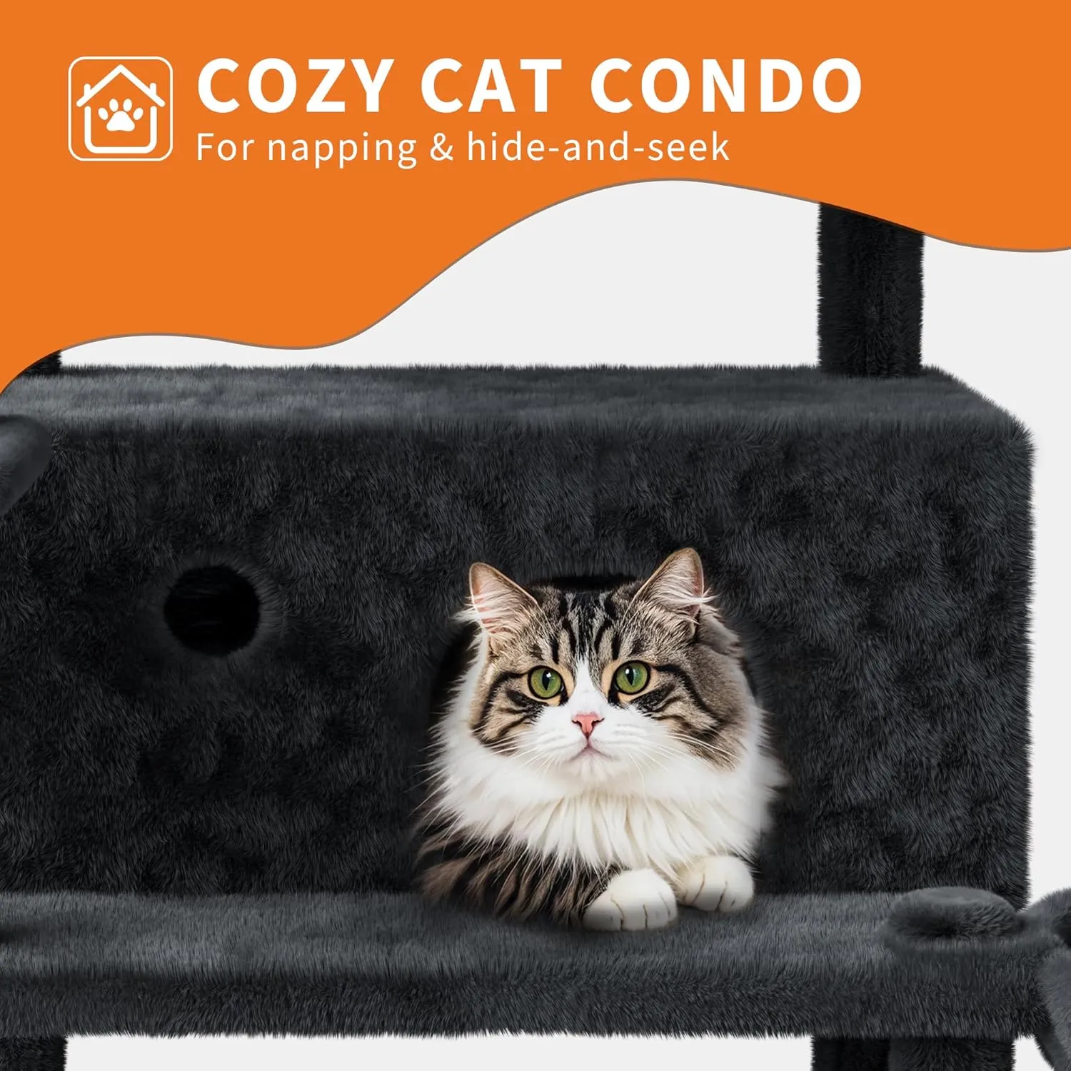 Large Multi-Level Cat Tree 68.5 Inches Heavy Duty Cat Tower for Indoor Large Cats 20 lbs  with Condo/Plush Perches/Sisal Scratching Posts/Hammocks/Basket/Dangling Ball/Platform, #2604-Dark Grey