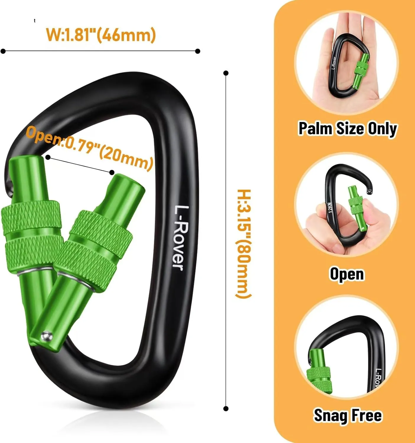 Locking Carabiner Clips Heavy Duty 12kN (2697 lbs)-Lightweight carabiners for Keys Hammocks,Swing,Locking Dog Leash and Harness, Camping,Outdoor and Gym etc,Hiking&Utilit 