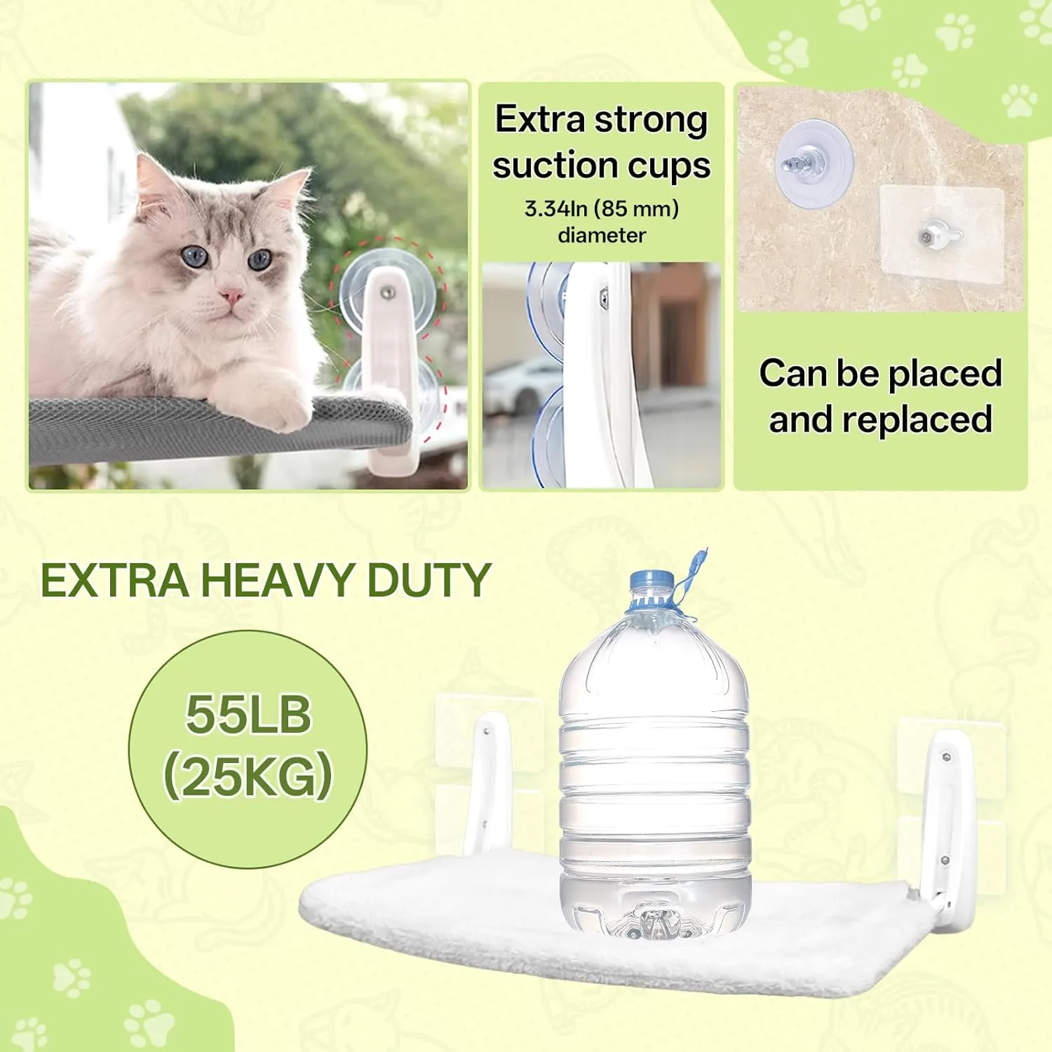 No-Rope Cat Hammock for Windows  Heavy-Duty Suction Cups Hold Firm, Reversible Bed for Summer & Winter, Foldable Design for Easy Storage