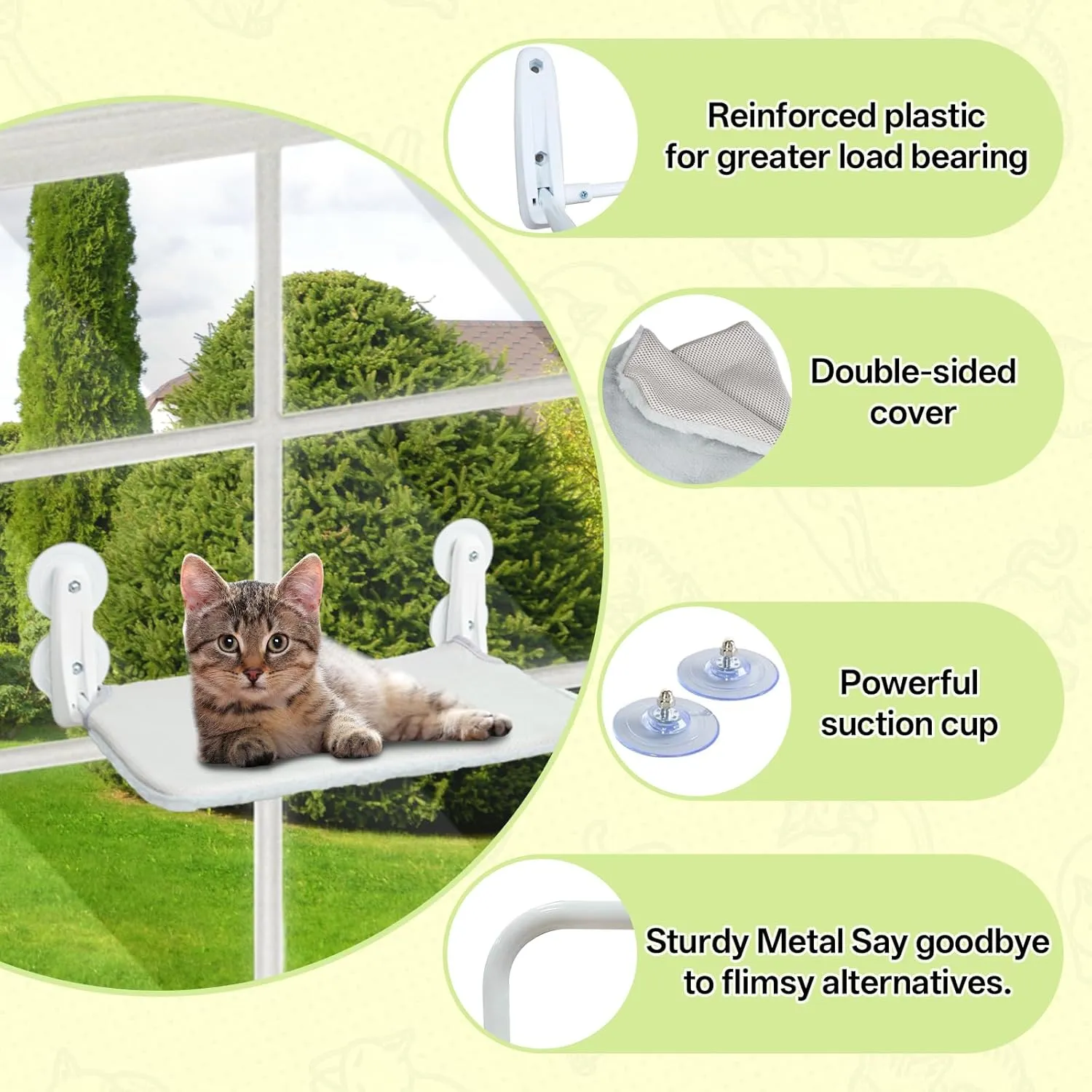 No-Rope Cat Hammock for Windows  Heavy-Duty Suction Cups Hold Firm, Reversible Bed for Summer & Winter, Foldable Design for Easy Storage