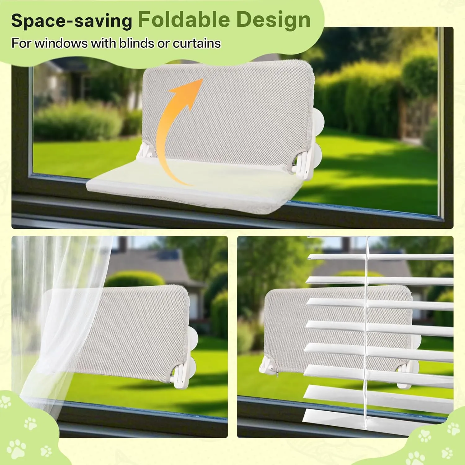 No-Rope Cat Hammock for Windows  Heavy-Duty Suction Cups Hold Firm, Reversible Bed for Summer & Winter, Foldable Design for Easy Storage