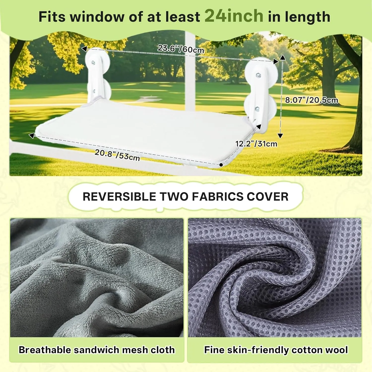 No-Rope Cat Hammock for Windows  Heavy-Duty Suction Cups Hold Firm, Reversible Bed for Summer & Winter, Foldable Design for Easy Storage
