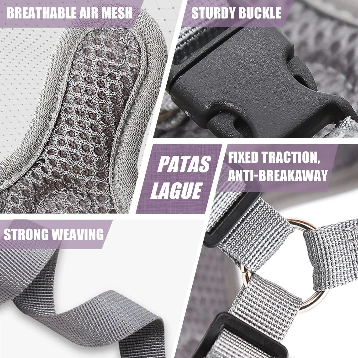 Patas Lague Dog Harness with Leash Set for Small Medium Dogs, No Pull No Choke Reflective Step in X Head Pet Harness Vest with Poop Bags and Dispenser, Adjustable and Padded, Purple Small
