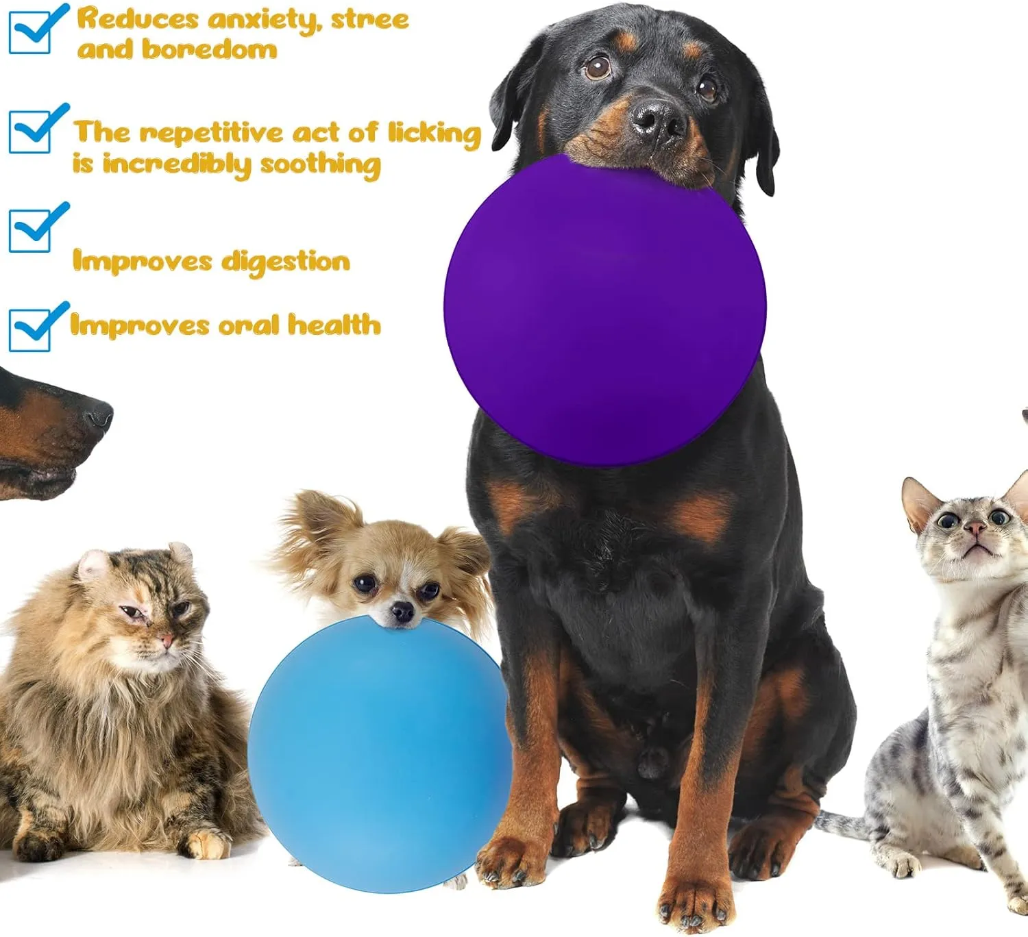 Patelai 2 Pcs Dog Enrichment Lick Bowls Silicone Freeze Bowls Interactive Cat Licking Mats Slow Feeders for Pet Oral Health Boredom Anxiety Relief, Wobble or Stay Put(Blue, Purple,Bone)