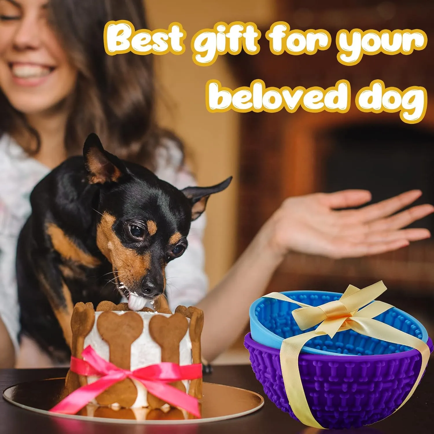 Patelai 2 Pcs Dog Enrichment Lick Bowls Silicone Freeze Bowls Interactive Cat Licking Mats Slow Feeders for Pet Oral Health Boredom Anxiety Relief, Wobble or Stay Put(Blue, Purple,Bone)