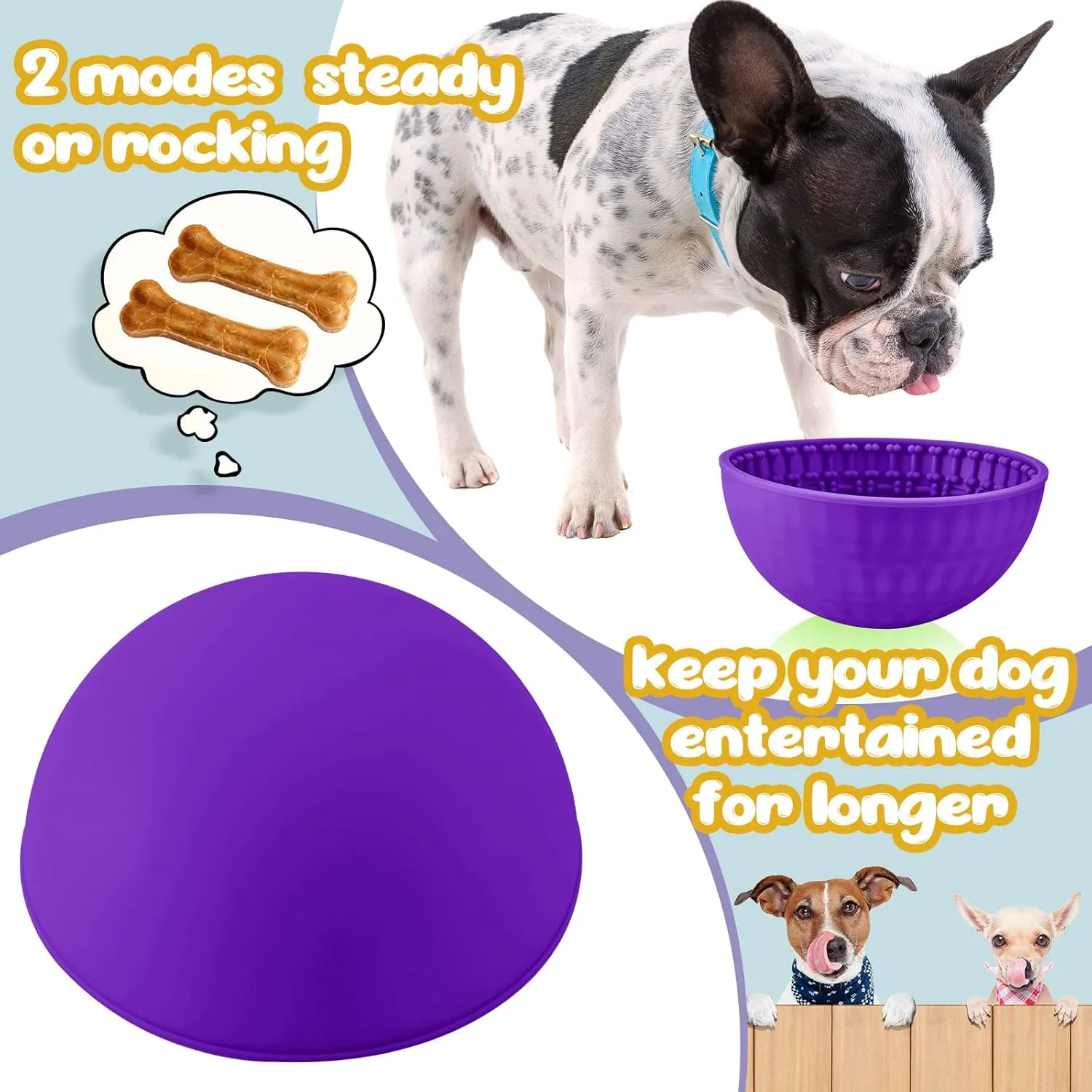 Patelai 2 Pcs Dog Enrichment Lick Bowls Silicone Freeze Bowls Interactive Cat Licking Mats Slow Feeders for Pet Oral Health Boredom Anxiety Relief, Wobble or Stay Put(Blue, Purple,Bone)