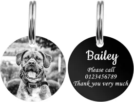 Personalized Dog Tags, YEHANTI Custom Dog Photo Tags, Stainless Steel Cat & Dog Tags Engraved for Pets, Cat & Dog Name ID Tag, Pet Memorial Gift for Puppy Kitten (Round, Small)
