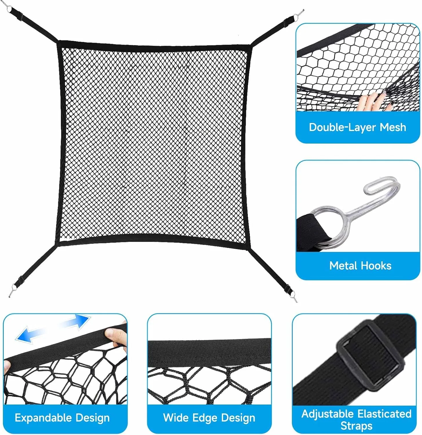 Pet Barrier SUV, Dog Car Net Barrier, Dual Layer Car Net for Dogs with Bungee Cords, Easy to Install, Adjustable Dog Net for Car 47.33" x 33.9"