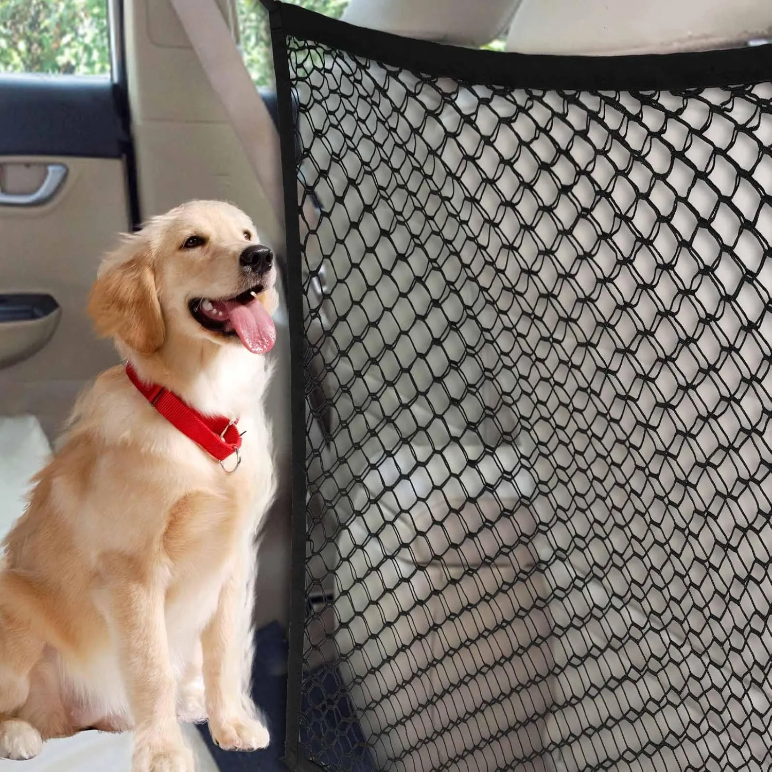 Pet Barrier SUV, Dog Car Net Barrier, Dual Layer Car Net for Dogs with Bungee Cords, Easy to Install, Adjustable Dog Net for Car 47.33" x 33.9"