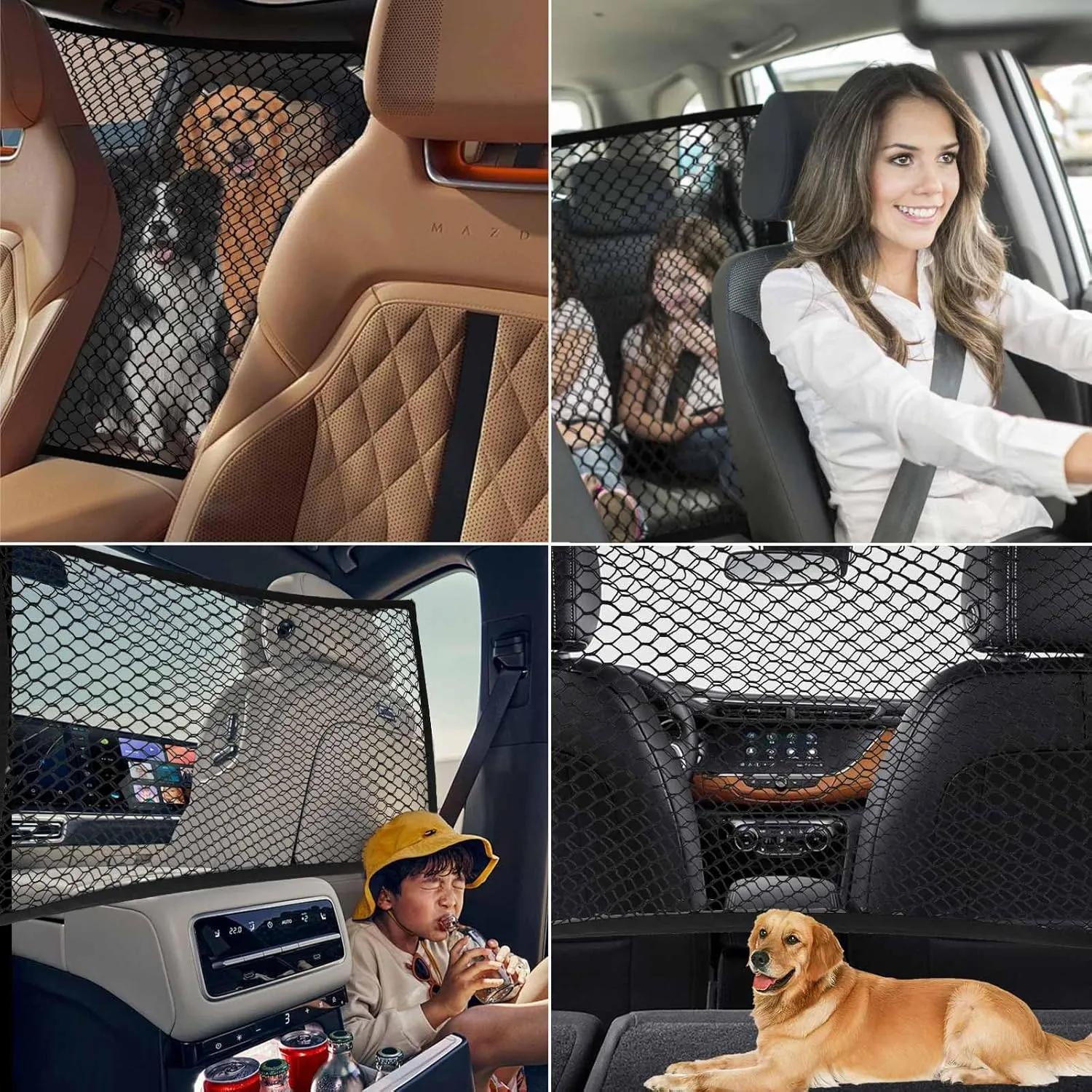 Pet Barrier SUV, Dog Car Net Barrier, Dual Layer Car Net for Dogs with Bungee Cords, Easy to Install, Adjustable Dog Net for Car 47.33" x 33.9"