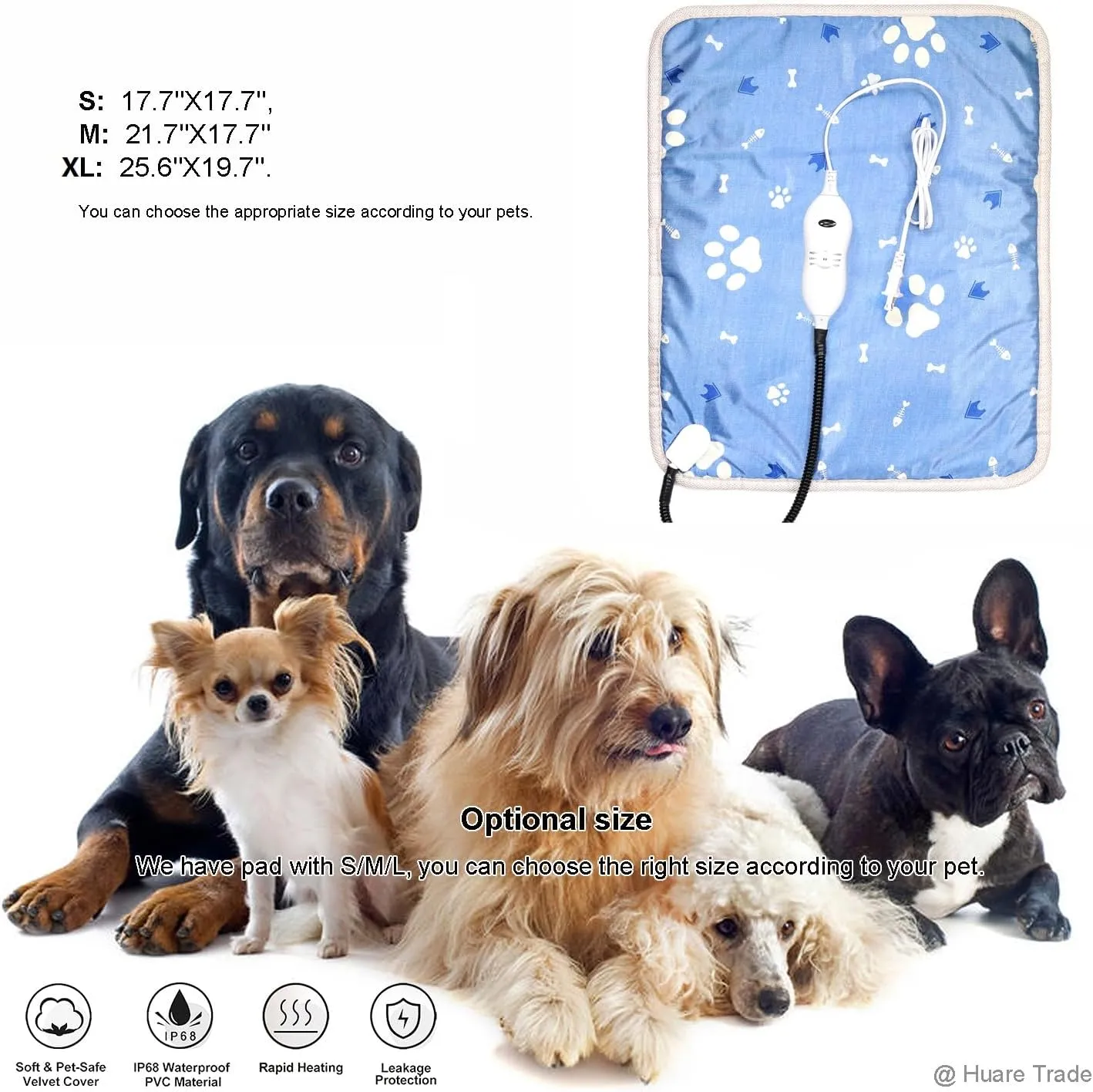 Pet Heating Pad, Adjustable Temperature Heated Dog Bed, Heated Cat Bed by HOT Dog,Waterproof Pet Heated Mat Indoor with Chew Resistant Cord, 17.7''X17.7'' Yellow Pet Heating Mat