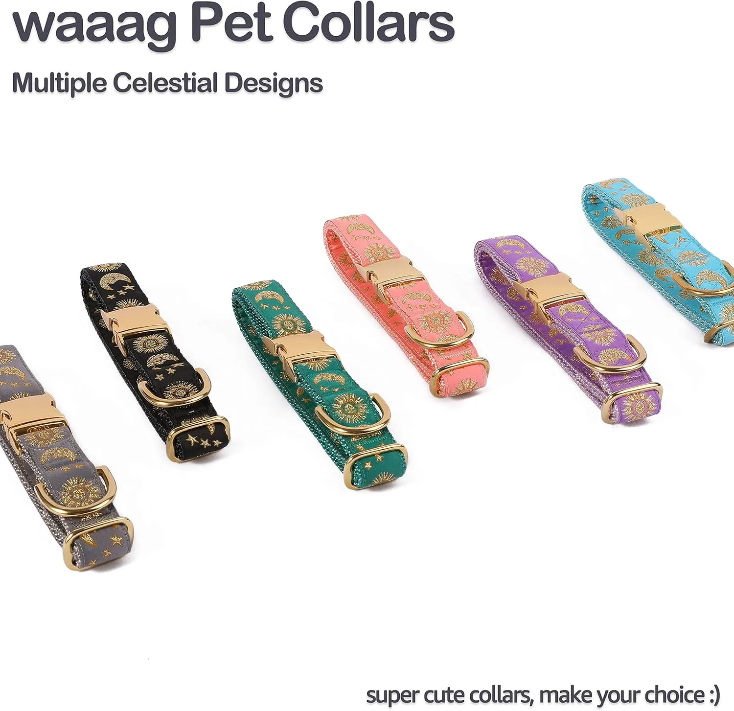 Pet, Moons Stars Suns Dog Collar Cat Collar, Multiple Designs Crescent Celestial Dog Cat Collar Leash Harness Small (Pack of 1)