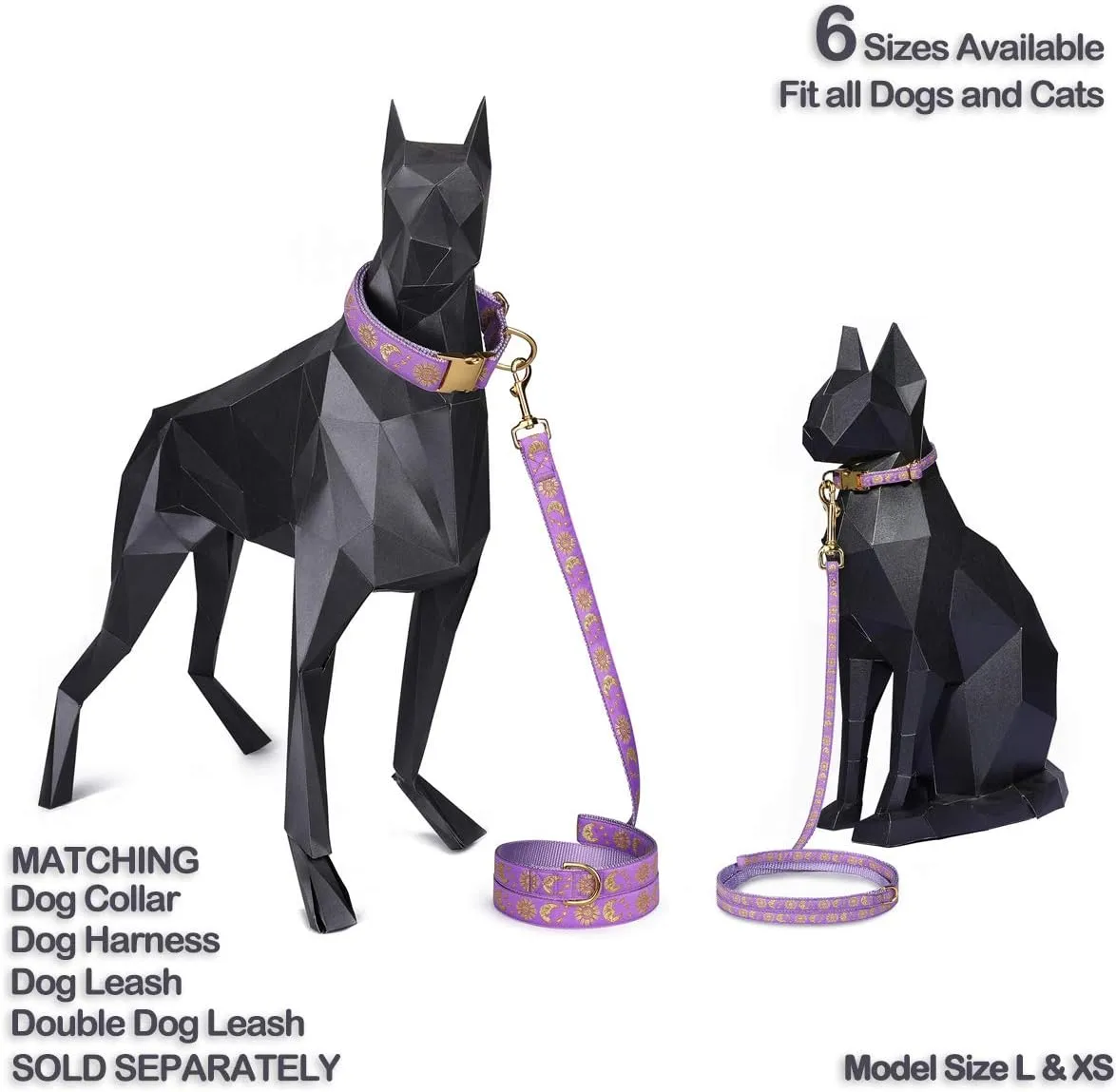 Pet, Moons Stars Suns Dog Collar Cat Collar, Multiple Designs Crescent Celestial Dog Cat Collar Leash Harness Small (Pack of 1)