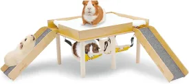 PINVNBY Guinea Pig Hideout, Mouse House with Stairs, Ramp, Mat and Hammock, Large Wooden Guinea Pig Castle Hamster Hideouts for Small Animals Guinea Pigs Hamsters Mouse Rabbit Bunny Chinchillas