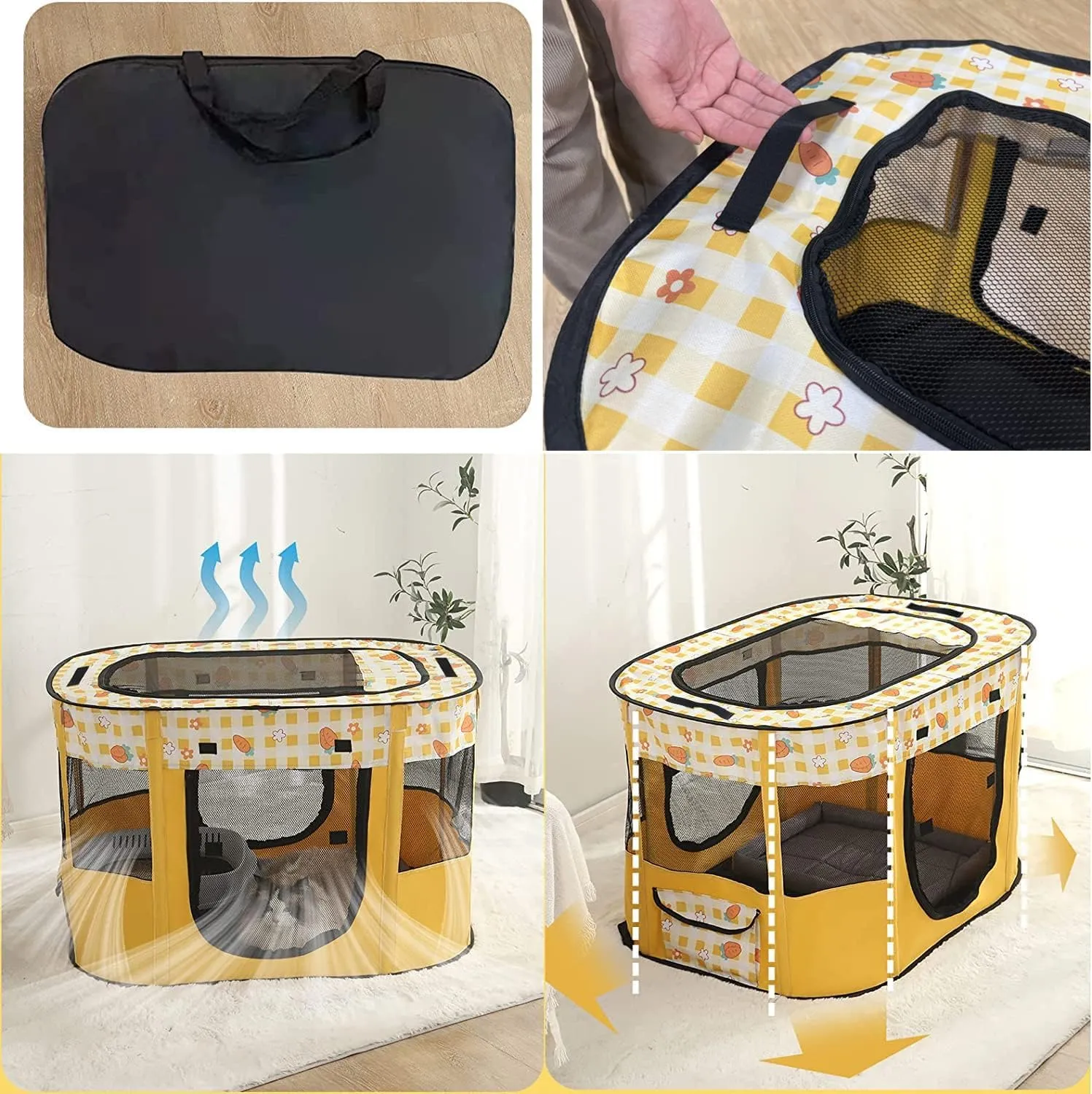 Puppy Playpen, Portable Dog Play Pen, Sturdy Cat Playpen, Foldable pop up pet Tent, Pet Playground Indoor/Outdoo (Yellow, Medium)
