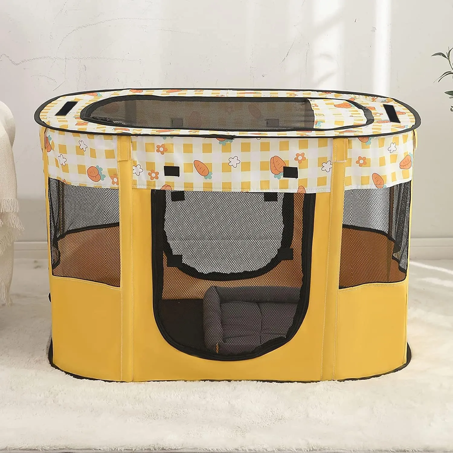 Puppy Playpen, Portable Dog Play Pen, Sturdy Cat Playpen, Foldable pop up pet Tent, Pet Playground Indoor/Outdoo (Yellow, Medium)