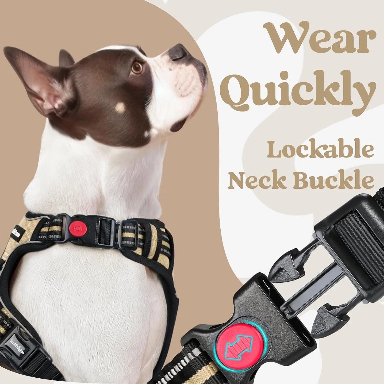rabbitgoo Dog Harness Small Sized, No Pull Pet Harness with 3 Buckles, Adjustable Soft Padded Pooch Vest with Instant Control Handle, Easy Walking Reflective Pet Vest for Small Dogs, Beige, S