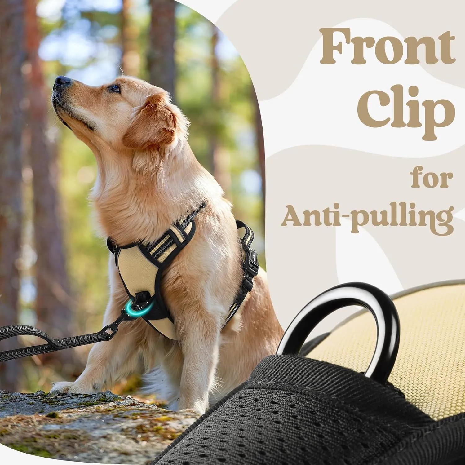 rabbitgoo Dog Harness Small Sized, No Pull Pet Harness with 3 Buckles, Adjustable Soft Padded Pooch Vest with Instant Control Handle, Easy Walking Reflective Pet Vest for Small Dogs, Beige, S