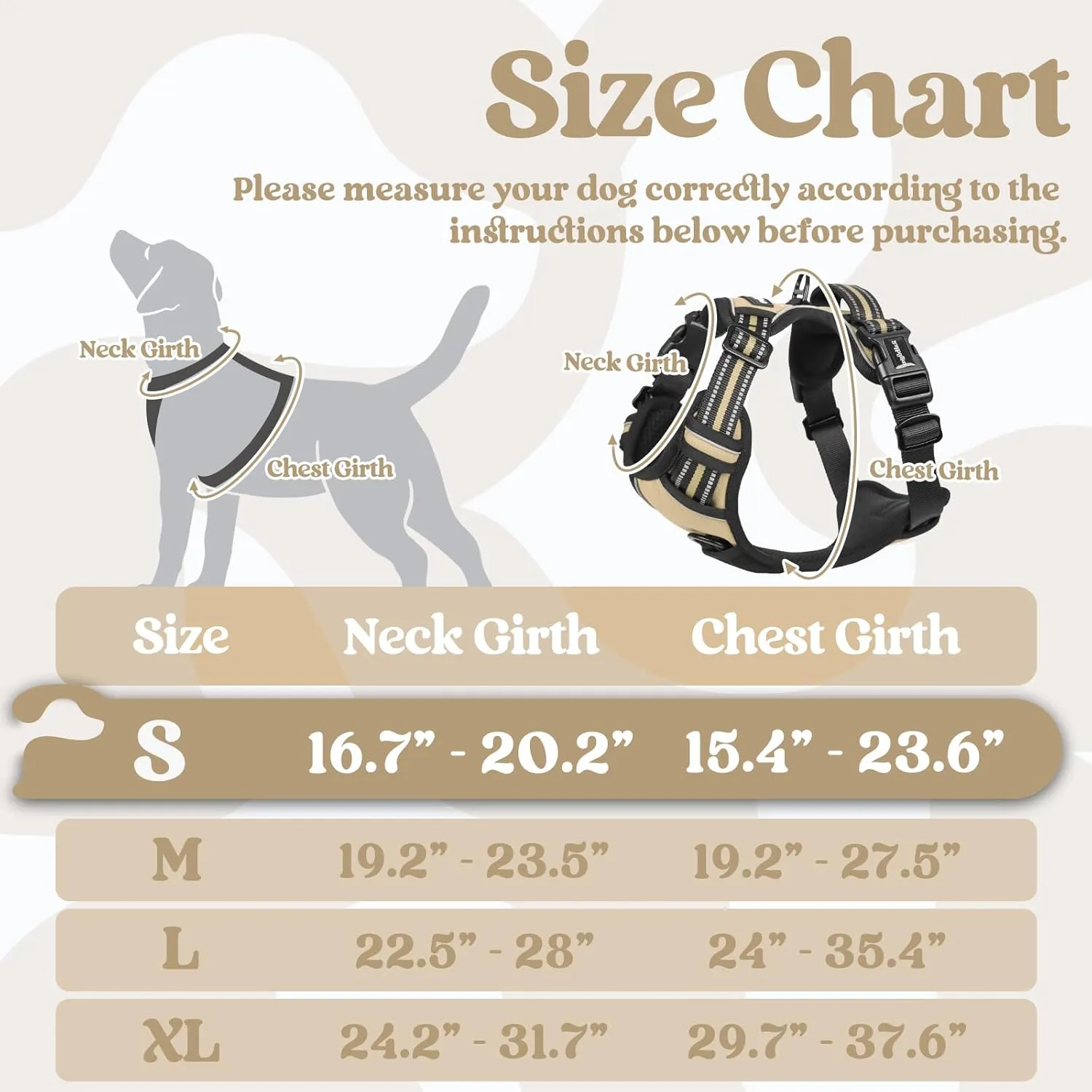 rabbitgoo Dog Harness Small Sized, No Pull Pet Harness with 3 Buckles, Adjustable Soft Padded Pooch Vest with Instant Control Handle, Easy Walking Reflective Pet Vest for Small Dogs, Beige, S