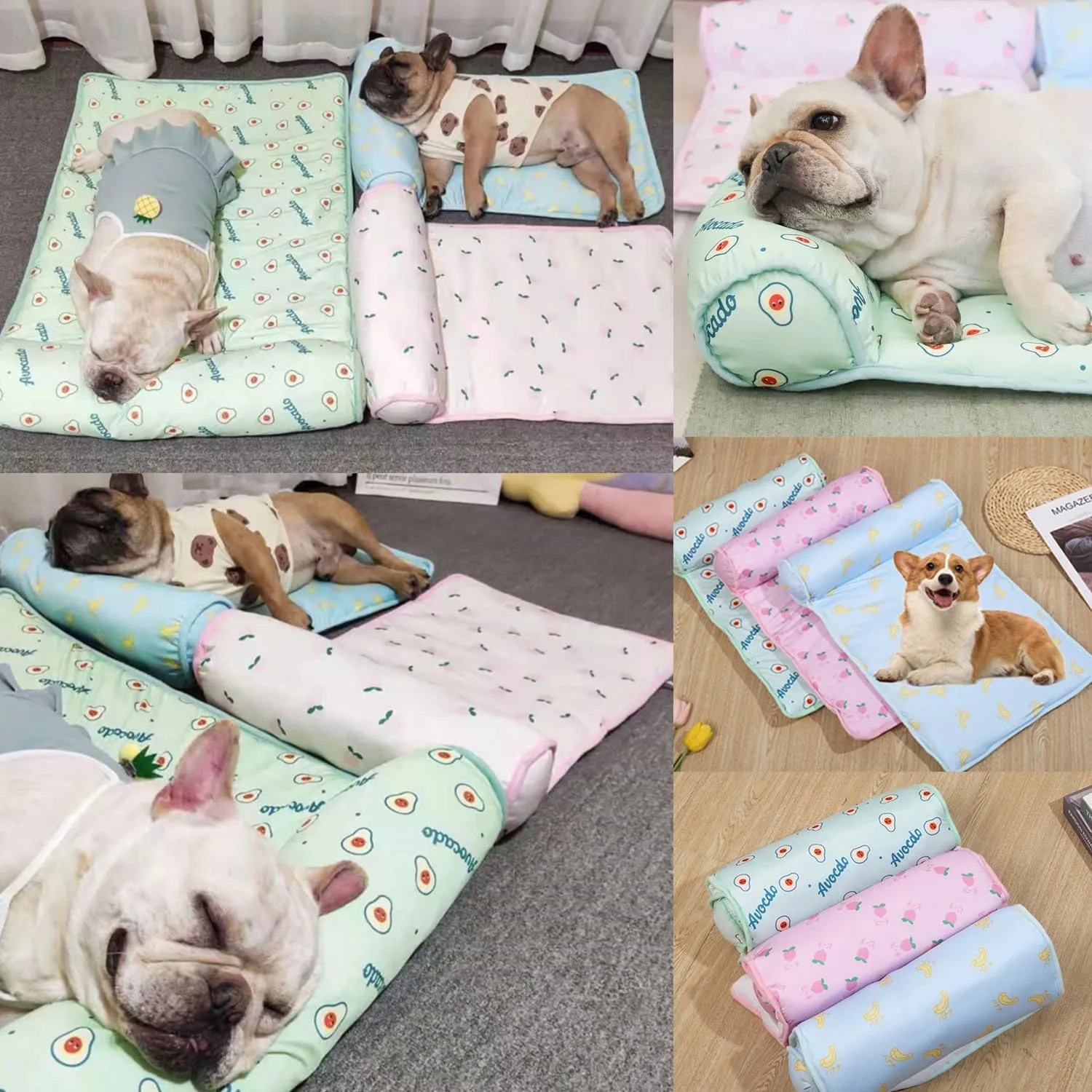 RJDJ Cats/Dogs Cooling Bed, Ice Silk Cool Pillow Cushion, Pet Ice Pad Mat, Pet Cooling Ice Mat, Washable Breathable Summer Pet Ice Mat Sleeping Pad with Pillow (Blue, 60 * 40cm)