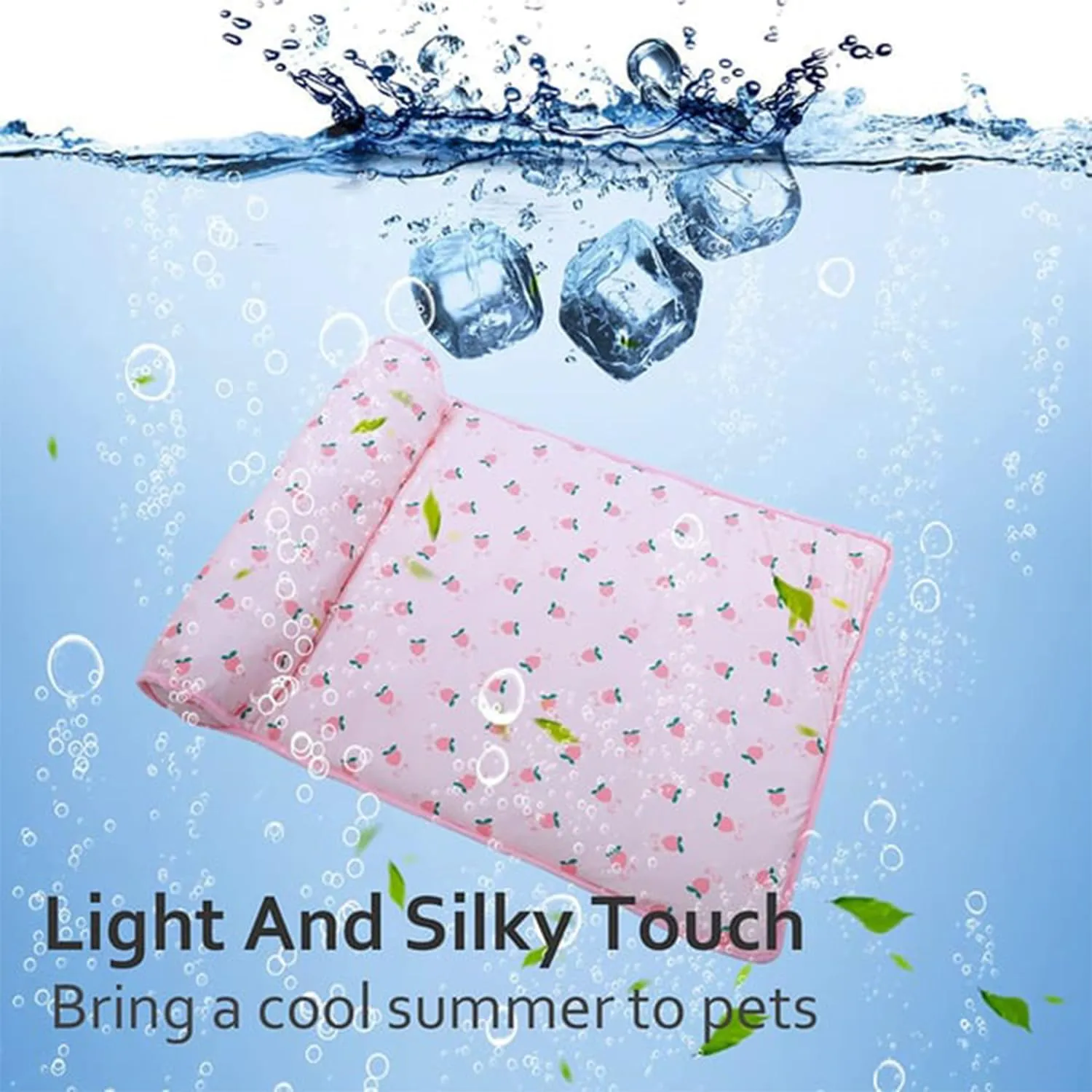 RJDJ Cats/Dogs Cooling Bed, Ice Silk Cool Pillow Cushion, Pet Ice Pad Mat, Pet Cooling Ice Mat, Washable Breathable Summer Pet Ice Mat Sleeping Pad with Pillow (Blue, 60 * 40cm)