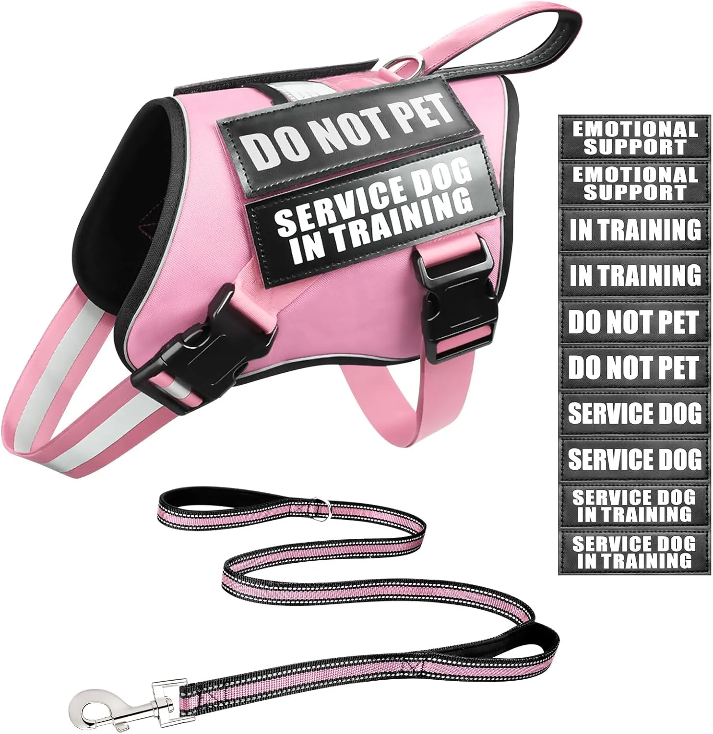 Service Dog Vest Harness and Leash Set 10 Patches,No Pull&Easy Walk Reflective Dog Harness with Soft Padded Handle for Training/Everyday,Fit Small/Medium/Large/Extra-Large Dogs(Pink S)