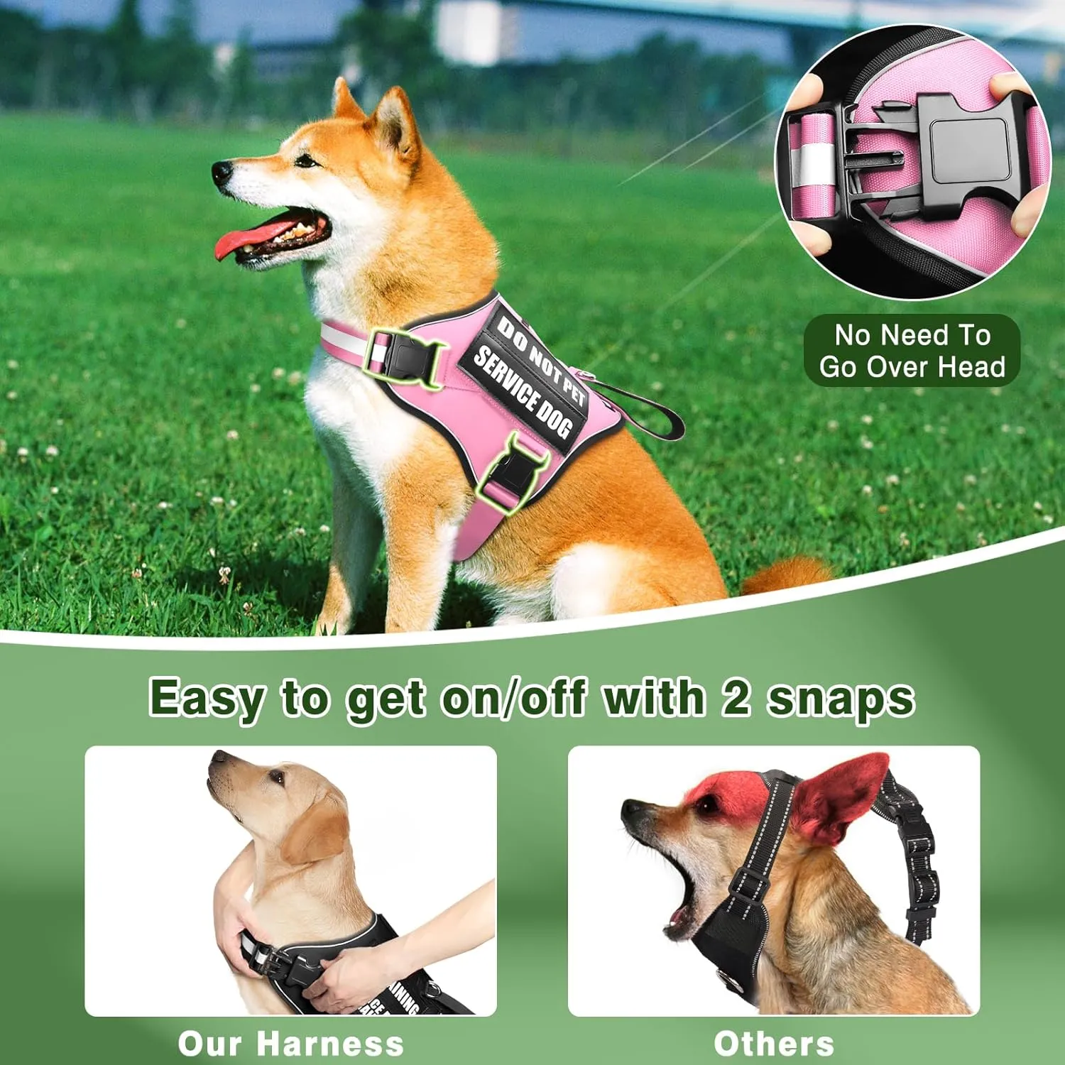 Service Dog Vest Harness and Leash Set 10 Patches,No Pull&Easy Walk Reflective Dog Harness with Soft Padded Handle for Training/Everyday,Fit Small/Medium/Large/Extra-Large Dogs(Pink S)
