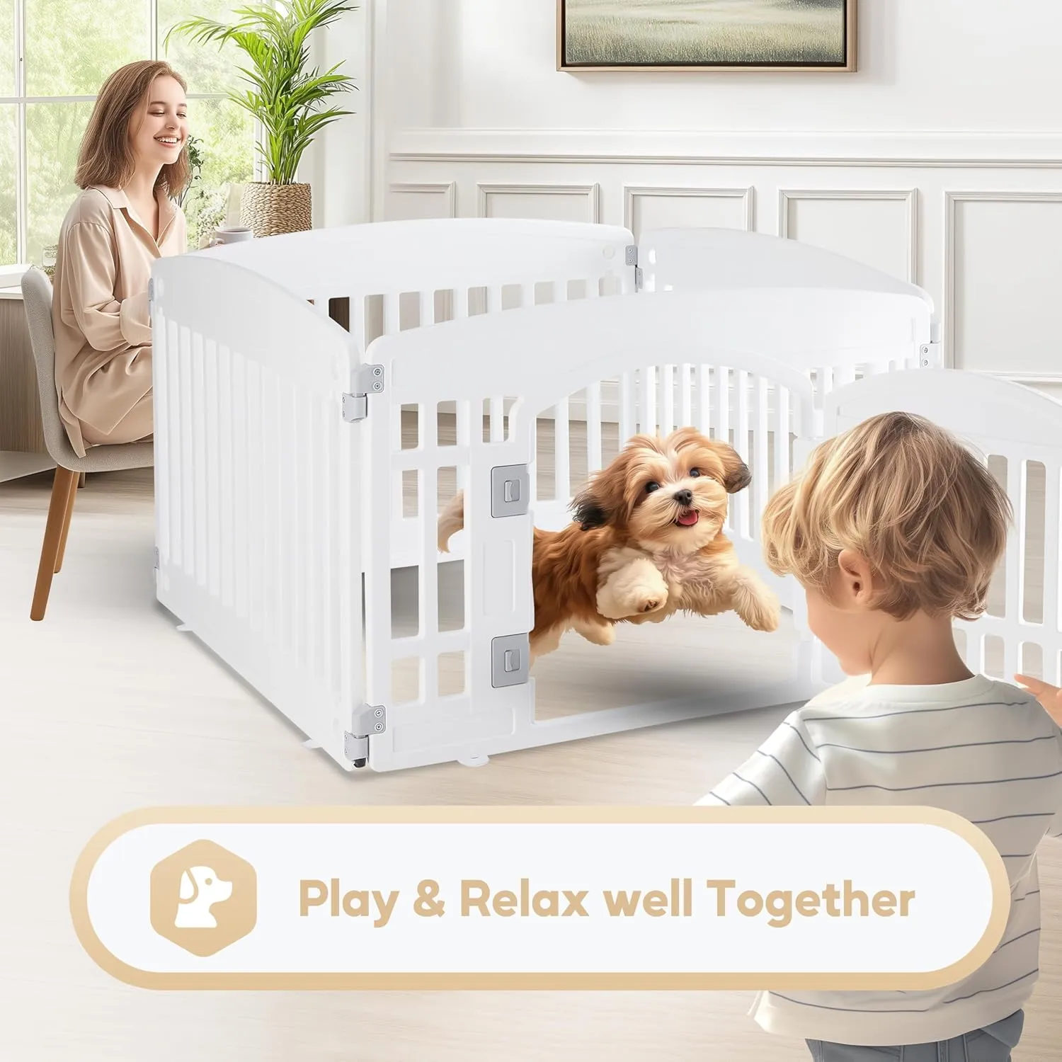 Simple Deluxe Dog Playpen, 24" Exercise 4-Panel Pet Playpen with Door, Safe and Secure, Folding and Portable Puppy Playpen for Puppies and Small Dogs, White