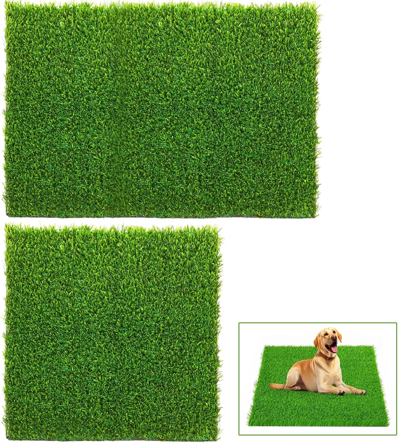 Washable Dog Potty Grass Mat 2 Pack Artificial Turf with Drainage Holes Indoor/Outdoor Puppy & Rabbit Cage Training Pad