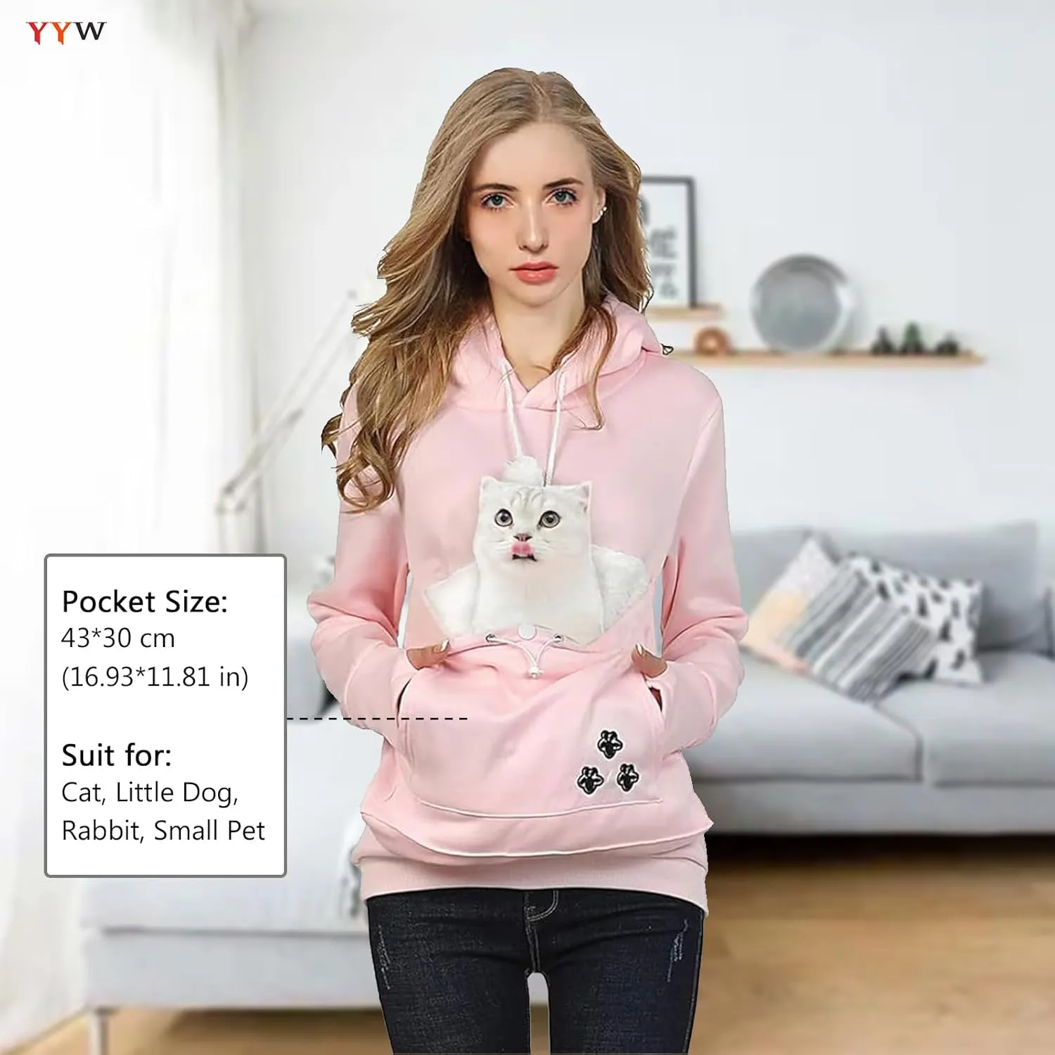 YYW Womens Pet Hoodies Pullover Sweatshirt Oversized Cat Hoodies Pet Holder Cat Dog Pouch Carriers (Pink,Large)