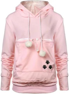 YYW Womens Pet Hoodies Pullover Sweatshirt Oversized Cat Hoodies Pet Holder Cat Dog Pouch Carriers (Pink,Large)