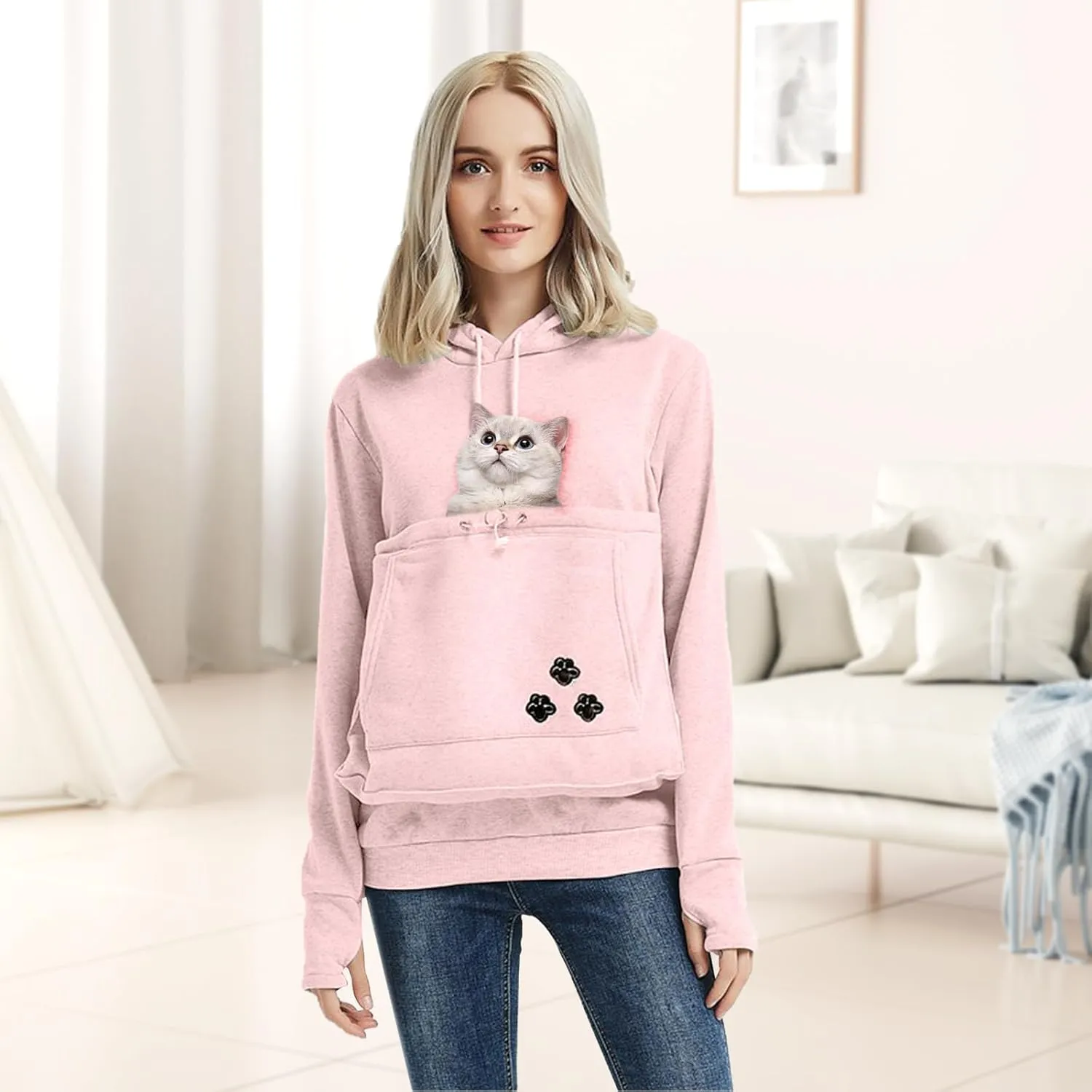 YYW Womens Pet Hoodies Pullover Sweatshirt Oversized Cat Hoodies Pet Holder Cat Dog Pouch Carriers (Pink,Large)